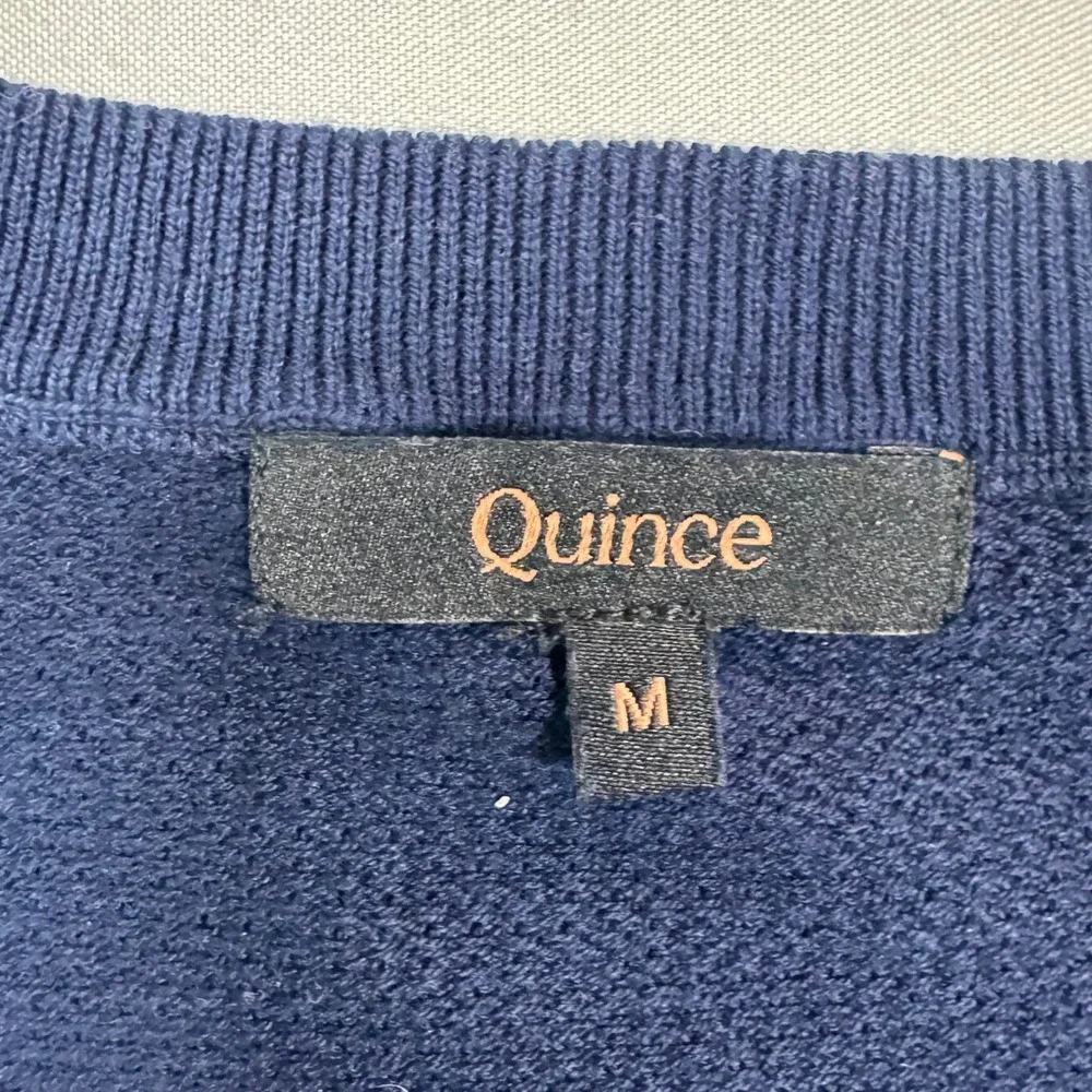 Quince Mens M Organic Cotton-Silk Pique Crewneck Sweater Navy Blue Preppy